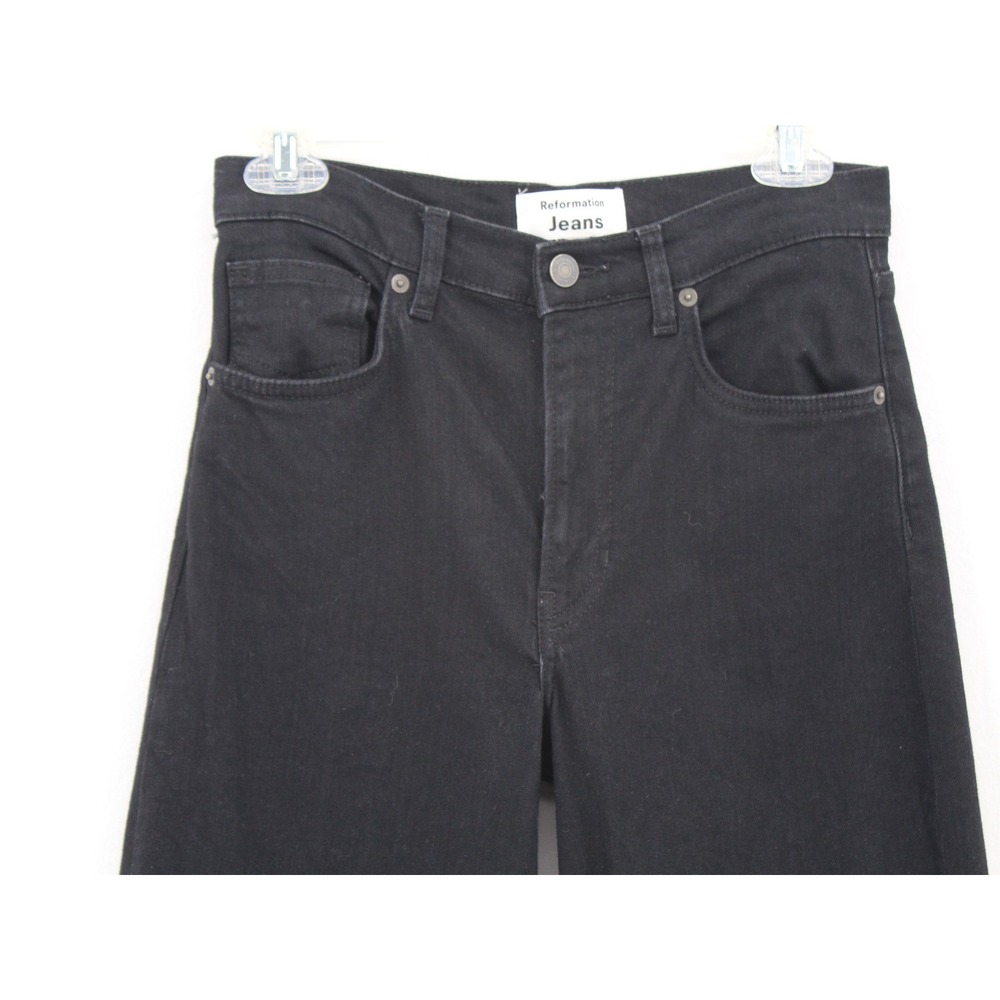 Reformation Emma High Rise Wide Leg Jeans womens 27 Raw Frayed Hem Black Edgy - Picture 3 of 12